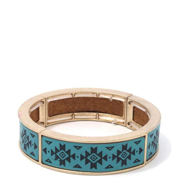 Aztec Pattern Metal Stretch Bracelet - Picture 2 of 2